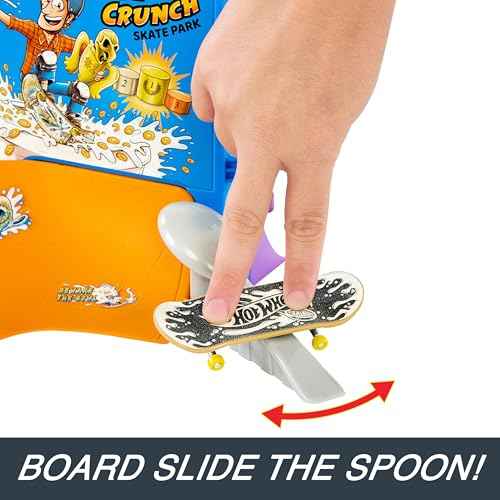 Hot Wheels Skate Tony Hawk Cereal Bowl Fingerboard Set, 1 Exclusive Board & Pair of Removable Skate Shoes, Storage for up to 4 Boards & 4 Pairs of Shoes