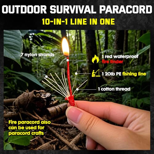 Survival Paracord 100 ft with Fire Cord & Multi-Use Emergency Gear - Camo Black