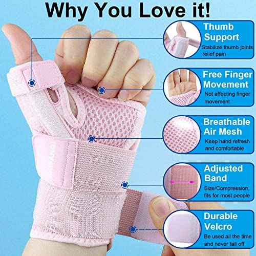 Trigger Thumb Splint for Left Right Hand,Thumb Spica Support Brace Wrist Stabilizer for Pain, Carpal Tunnel, Sprains, Arthritis, Tendonitis, Tenosynovitis with Adjustable Strap for Men Women (Pink)