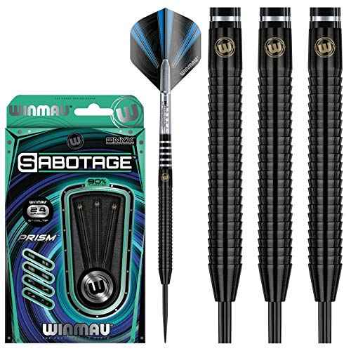 WINMAU Sabotage Onyx 22g bis 26g Profi Wolfram Steeltip Dartpfeile Set mit Flights und Sch?fte