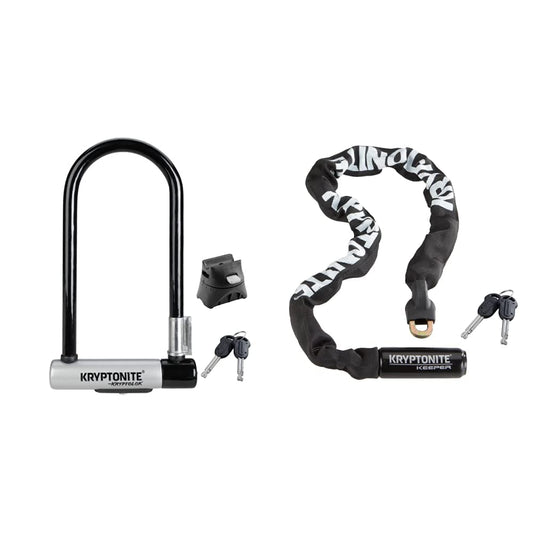 Kryptonite Bike Lock Bundle with U-Lock, Chain Lock and Mounting Bracket
