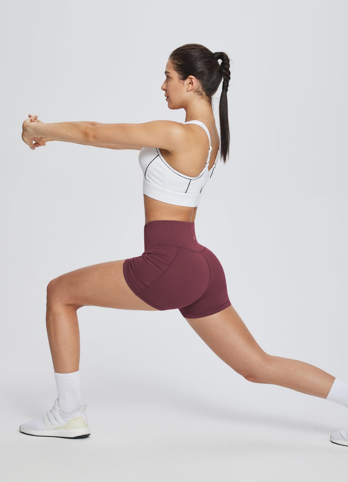 baleaf Gym Shorts Women 3" Biker Workout Yoga Spandex Running Volleyball Tummy Control Compression with Pockets Wine Red M