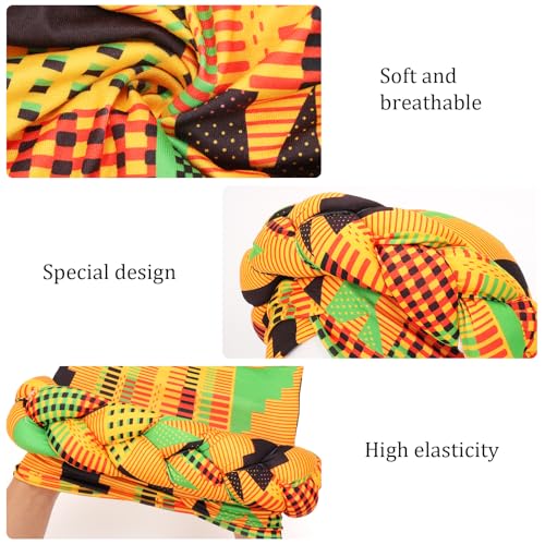 XEPST African Turban Head Wraps Big Braid Cross Turban Hat for Women, Printed Head Wrap Pre-Tied Stretchy Soft Fashion Headwear for Women, Yellow