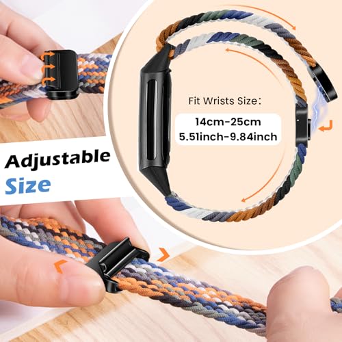 Elastic Soft Braided Bands for Fitbit Charge 6/5 - Black & Sea Blue, Women Men