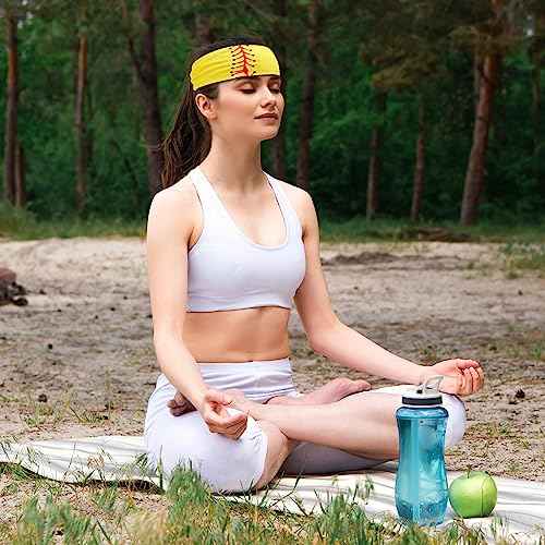 Zeyune 6 Pcs Softball Party Headband Softball Headband Yellow Breathable Elastic Head Wrap Adjustable Sweat Proof Hair Band Bandana Workout Headbands for Men and Women