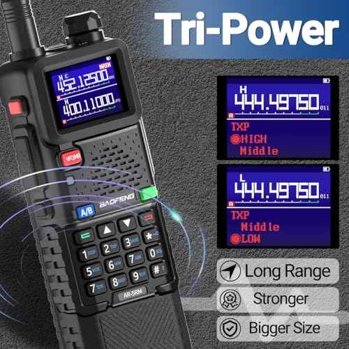 Ham Radio Baofeng Radio10W 5RM FM Radio Handheld Two Way Radio Long Range AR-5RM NOAA Weather Radio DTMF Walkie Talkies Copy Frequency 999CH USB-C Charger 3800mAh Battery Survival Radio (2 Pack)