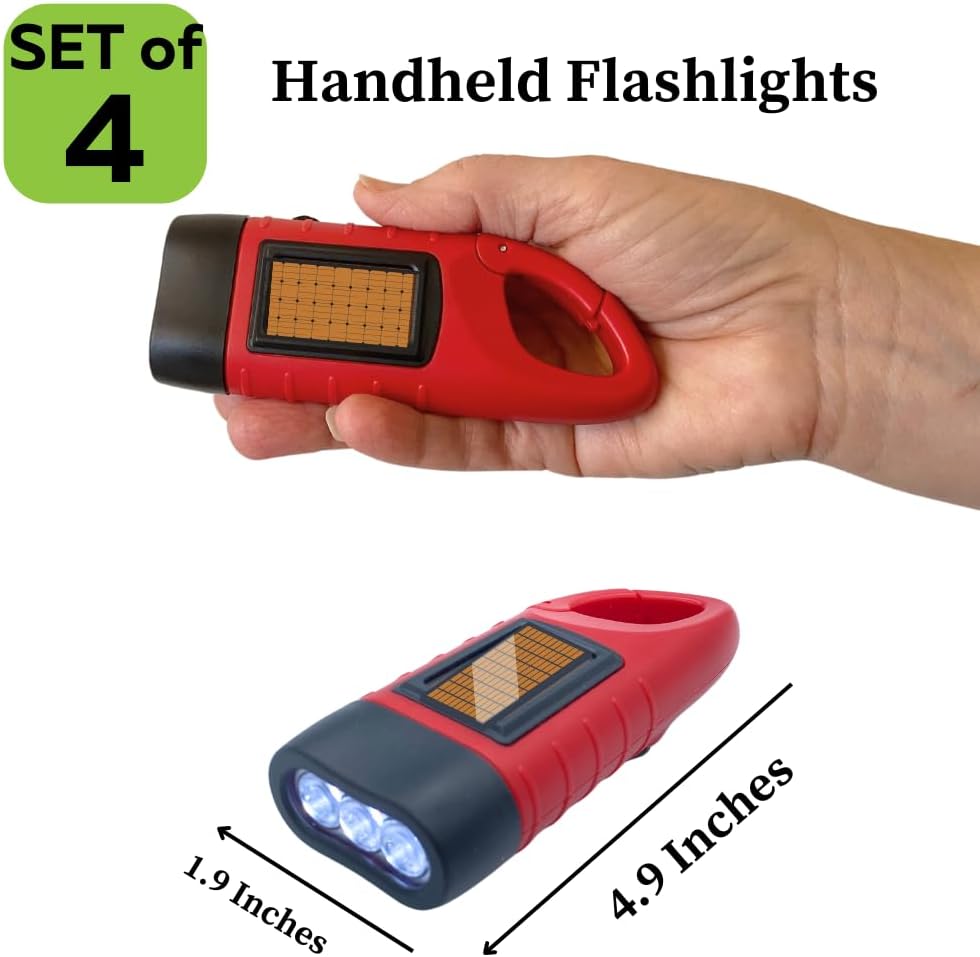 Hand Crank Emergency Flashlights - 4 Pack LED for Camping, Home & Car