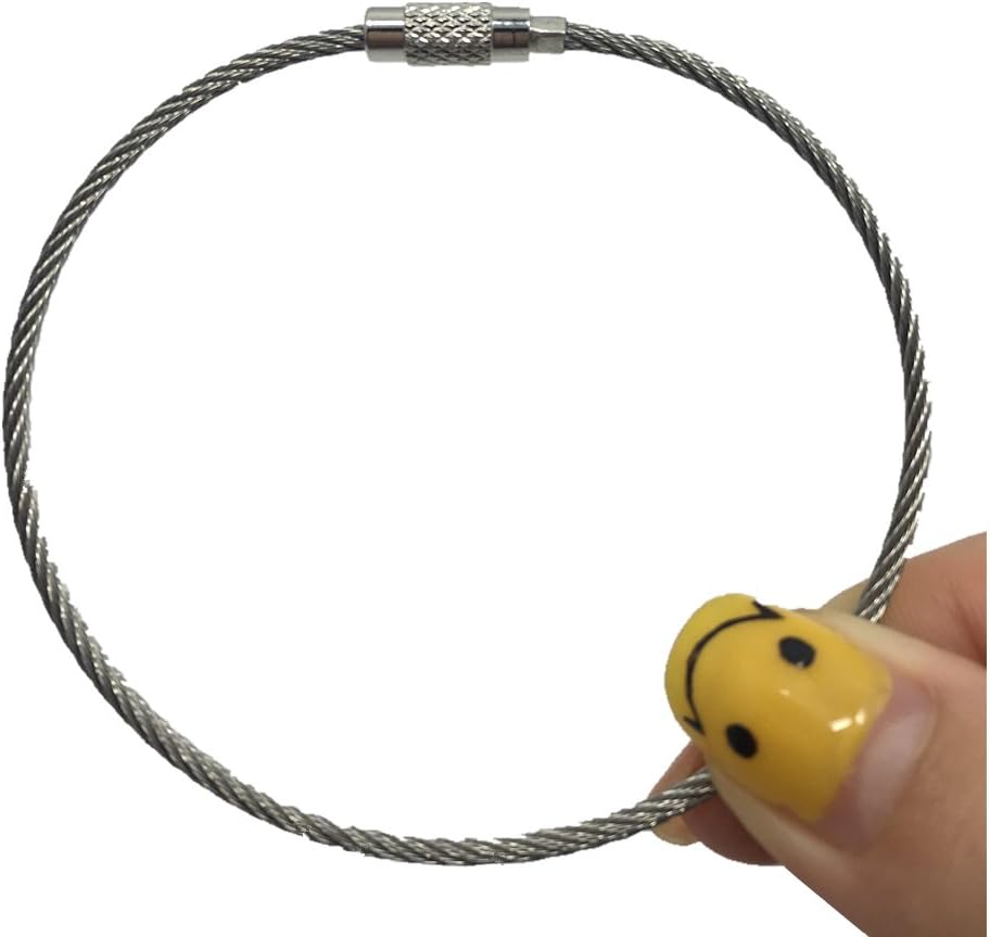 8pcs Stainless Steel Cable Key Ring Keychain with Screw Lock for Outdoor Sports (200mm)