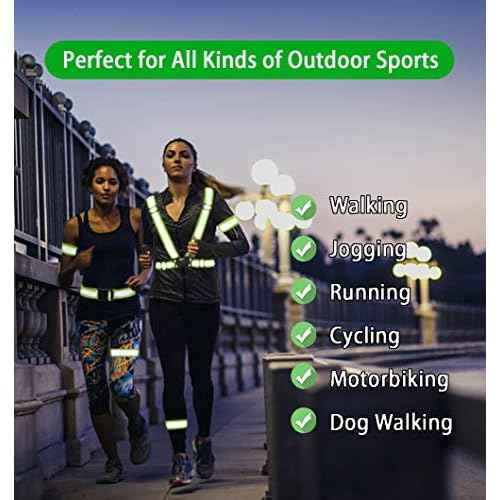 Reflective Vest, Reflective Glow Belt with 2Pack Reflector Armbands, Adjustable Elastic Safety Vest Outdoor Reflective Belt High Visibility, Ultralight & Comfy for Running, Jogging, Walking, Cycling,