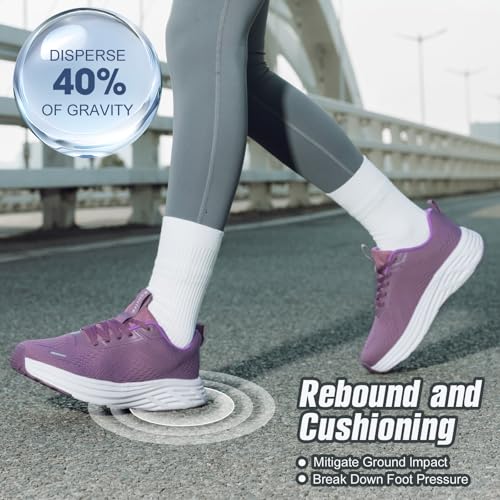 Wide Toe Box Women's Athletic Sneakers - Purple, 8-8.5 Wide Arch Support Non-Slip Walking Shoes for Diabetic Plantar Fasciitis