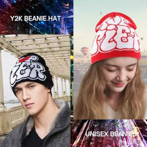 CORIRESHA Men Women Letter Graphic Y2k Beanie Knitted Hats Warm Winter Outdoor Caps