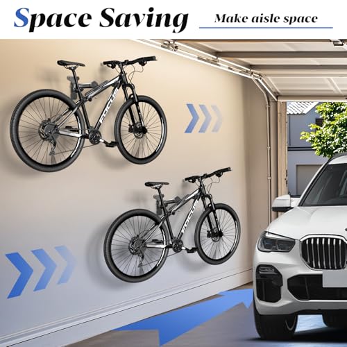 Goovilla Bike Wall Mount Hanger Adjustable - Space Saving Horizontal Bicycle Rack for Mountain/Road/Hybrid Bikes | Secure Home Garage Storage with Easy Installation | 1-Pack Cycling Holder Hook,Black