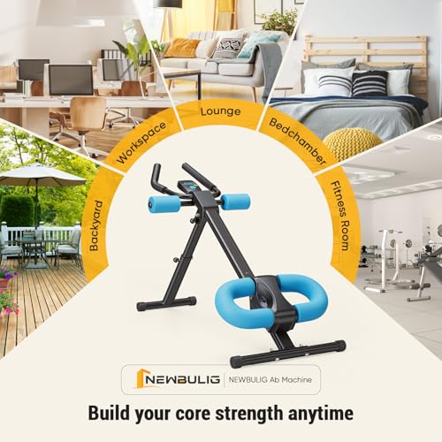 Ab Machine for Core Workout - Adjustable Foldable Abs Trainer with LCD Display - Blue