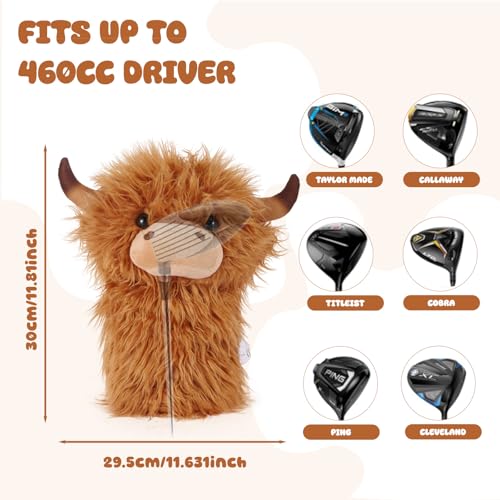 Highland Cow Driver Headcover - Funny Animal Golf Club Protector, Golf Gift for Men Women