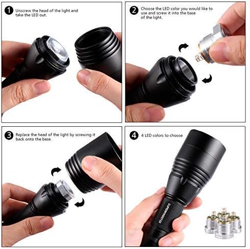 A8Plus Long Range Zoomable Hunting Flashlight Spotlight Kit, Green Red White Infrared 850nm IR Interchangeable LED Modules, Predator Night Light Torch for Coon Coyote Hog Fox Varmint