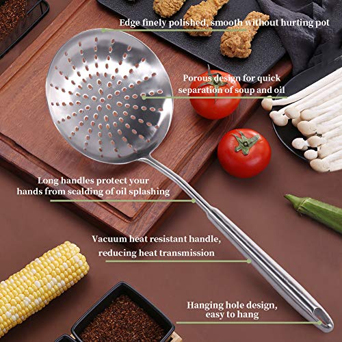 16.8 Inch Stainless Steel Slotted Spoon with Vacuum Handle - Durable Kitchen Utensil
