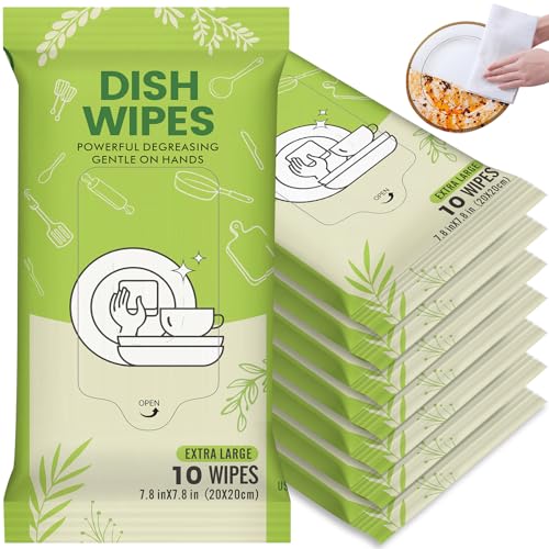 Creatyi 80 Pack Portable Camping Dish Wipes - Water-Free Grease & Food Residue Cleaner