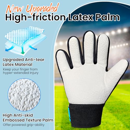 Kids Soccer Goalkeeper Gloves - Blue, Size 8, Anti-Skid Latex Grip, Youth Training Gloves for Ages 11-14