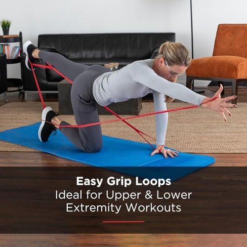 THERABAND CLX Resistance Band with Loops, 2 Pack Fitness Band for Home Exercise and Workouts, Portable Workout, Functionality for Athletes, 5’ Consecutive Loops, 2-Pack Medium/Heavy, Red-Green