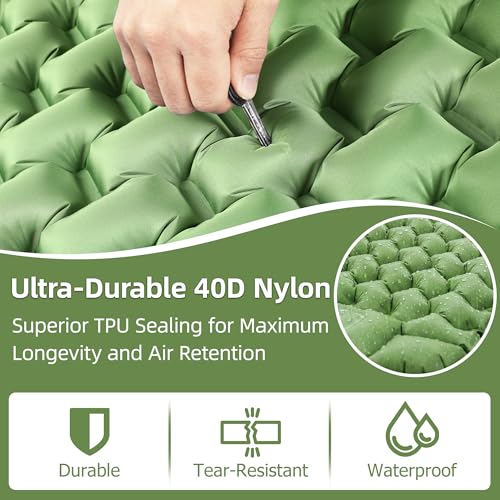 Extra-Thick Camping Sleeping Pad with Pillow and Built-In Foot Pump - Green, 3.54 Inch, Ultralight