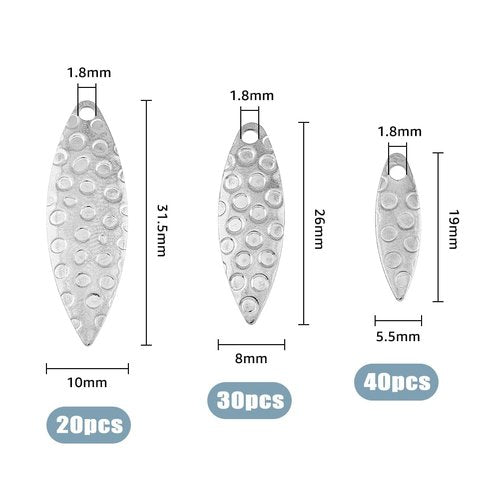 SUPERFINDINGS 90Pcs 3 Sizes Fishing Lures Spoons Stainless Steel Lure Fishing Lures Hard Baits Fishing Attractor Spinner Blades for Lures Worm Spinner Baits Spoons Rigs Making