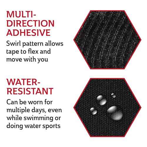 CURAD Performance Series IRONMAN Maximum Grip Kinesiology Tape, Sweat & Water Resistant Athletic Tape, Cotton Elastic Compression Support for Joints & Muscles, Black, 2 x 10 inches, 1 Roll (20 Strips)