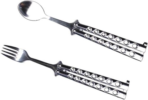 Butterfly Fork and Spoon Set for Hunting, Camping and Hiking Purposes. (Silver)