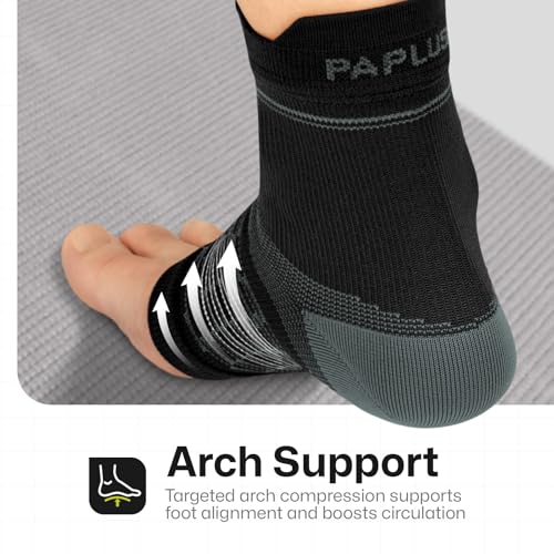 PAPLUS 3 Pairs Plantar Fasciitis Socks Women & Men - Ankle Compression Sleeve for Sprained Ankle, Heel Spur & Arch Support - Foot Brace for Achilles Tendonitis Relief, Arthritis Pain