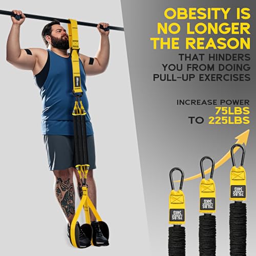 Yellow Pull Up Assistance Bands Set - Adjustable Heavy Duty Resistance Workout Equipment