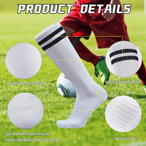 Kids Soccer Shin Guards with Socks - Medium Black+White, Impact Protection