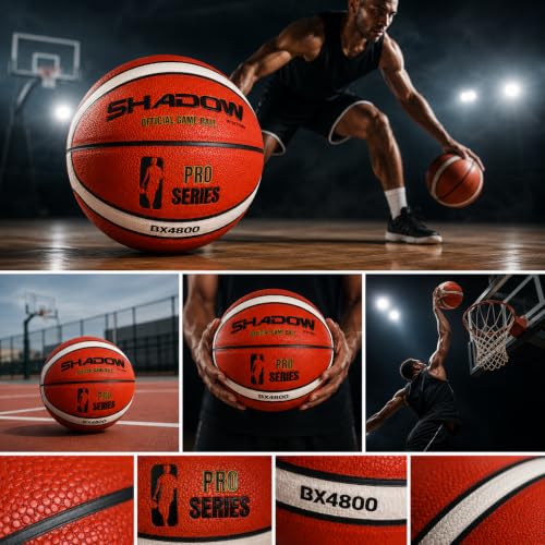 Basketball Shadow Pro Series BX4800 Size 7 GST Leather Orange & Cream with Pump