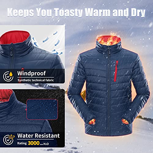 Men's Puffer Jacket - Lightweight Packable Insulated Winter Coat - Large / Blue