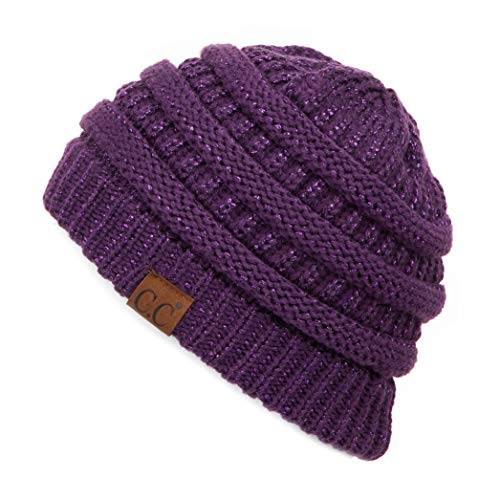 C.C Hatsandscarf Solid Color Beanie Tail Hat - One Size Purple Metallic