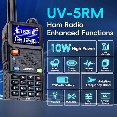 Ham Radio Baofeng Radio 5RM 10W Handheld Walkie Talkies Long Range for Adults, 999CH NOAA Emergency Weather Two Way Radio with 4Pack Rechargeable Battery for Survival Gear Hunting Camping-2 Pack