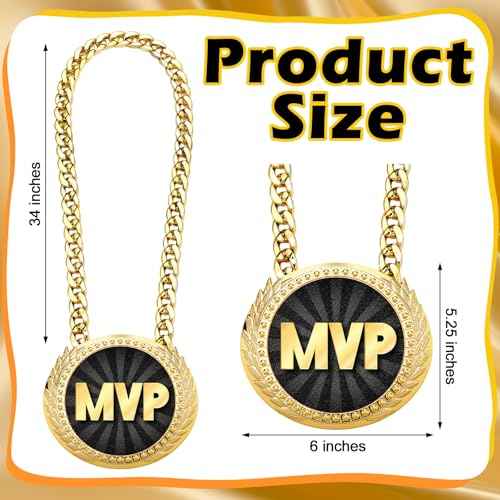 Tondiamo Sports MVP Turnover Chain Medal 6" Big Gold Champ Award Necklace Chain Baseball Basketball Football Soccer Softball Volleyball Sports Competitions Prize Gifts and Party Favors
