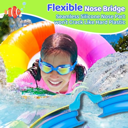 Kids Swim Goggles with Earplugs & Nose Clip - Green & Black, Age 3-15