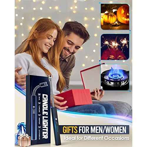 Electric Lighter for Candle USB Rechargeable ? Upgraded Plasma Arc with LED Display, Safety Lock & Long Neck for Grilling, Cooking, Camping ? Gifts for Men & Women