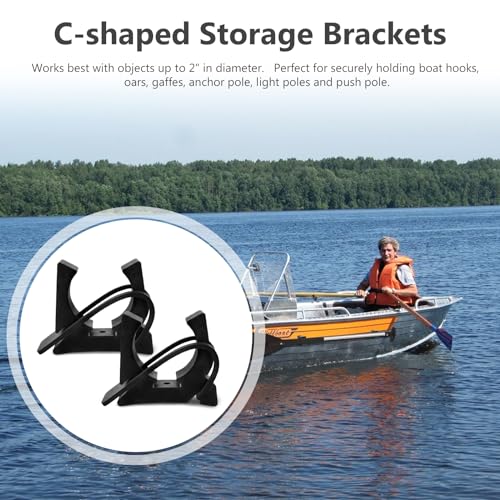 2 Pack Boat Oar & Pole Holders with Rubber Strap - Marine Clamp Set
