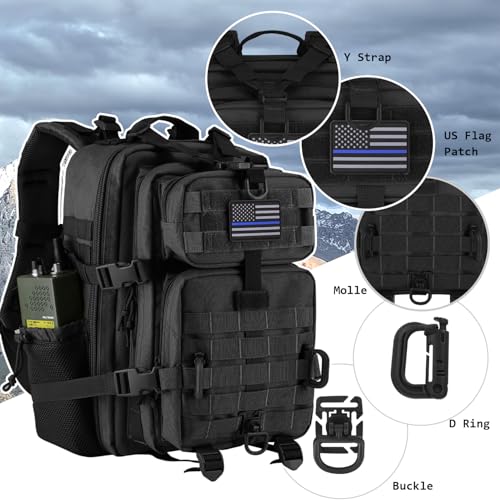Hannibal Tactical 30L MOLLE Assault Pack Military Backpack Black - 3-Day Rucksack