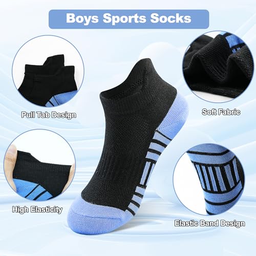 Kids Athletic Ankle Socks for Boys 1-14 Years - 3-5T / Black