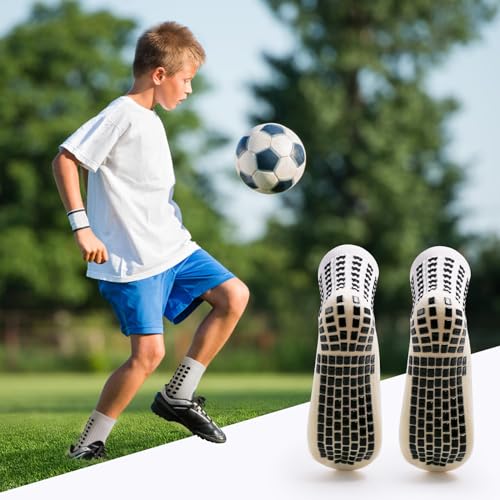 Youth Soccer Grip Socks 4 Pairs - Better Traction, One Size, White - Youth Sports Socks