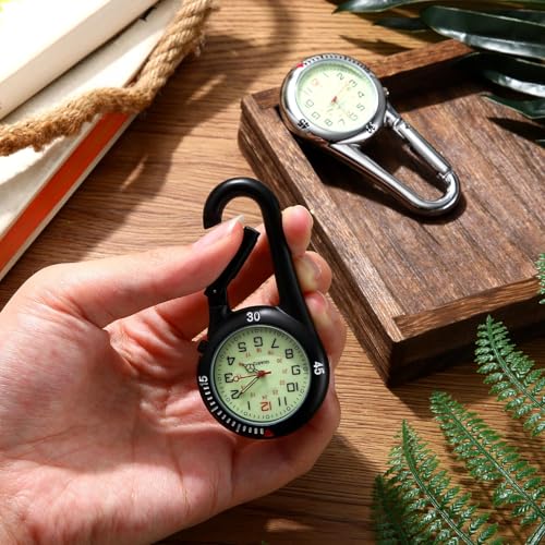 Glow Quartz Watch Fob Clip on Carabiner - Black & Silver
