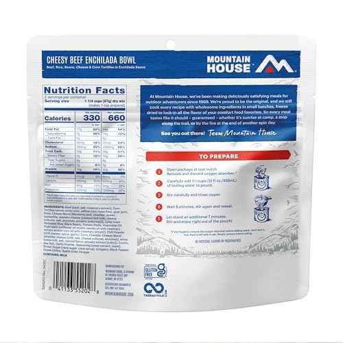 Mountain House GlutenFree Cheesy Beef Enchilada Bowl FreezeDried Food for Camping, 12 Servings, 30Year ShelfLife