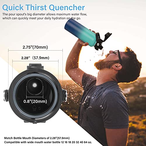 Auto Flip Lid for Hydro Flask Wide Mouth - Black with Button Lock - Fits Iron Flask & Simple Modern - Replacement Spout