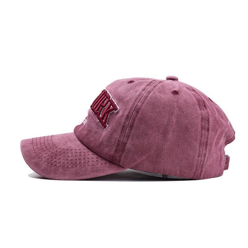 Red New York Embroidered Baseball Cap - Distressed Washed Dad Hat, Adjustable