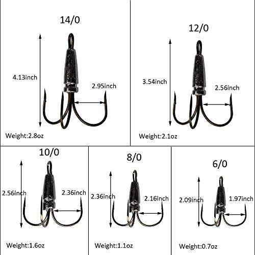 Weighted Snagging Fishing Hooks Set - 8/0 2 Pieces, 5 Sizes for Bait & Catching Fish
