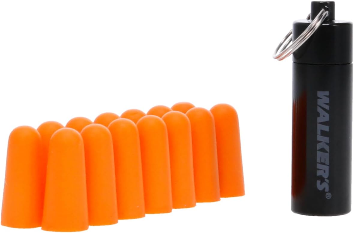 Walker's 33dB Noise-Canceling Hearing Safety Protection Range Shooting Hunting Work Soft Comfortable Adaptable Foam Earplugs, 7 Pairs & Aluminum Carry Canister