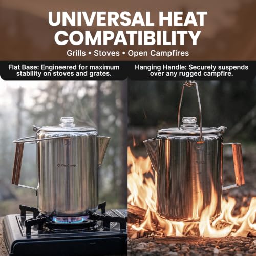 Large Capacity Stainless Steel Coffee Percolator Pot - 12 Cup Silver - Camping & Outdoor