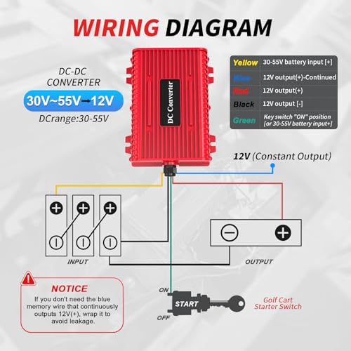Universal 36V 48V to 12V Golf Cart Voltage Reducer 30A 360W DC Converter with Fuse
