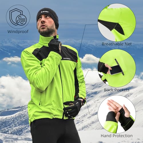 Winter Cycling Jacket for Men - Thermal Windproof Reflective MTB XX-Large Black Green